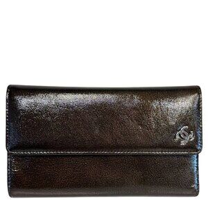 Chanel Patent Leather Brown Trifold Wallet